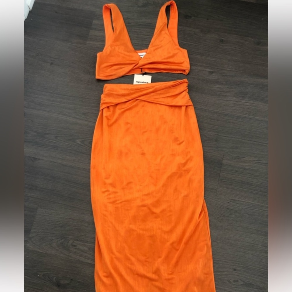 Revolve Orange Two-Piece Twist Crop & Maxi Skirt Dress - Picture 2 of 6